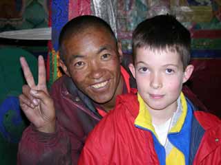 Monk and Peter Ryan at Rongbuk Monastery near Everest North base Camp
